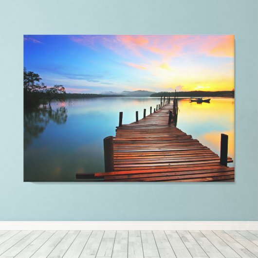 Lake Dock Pier Sunrise Canvas Afdruk (Insitu (Houten vloer))