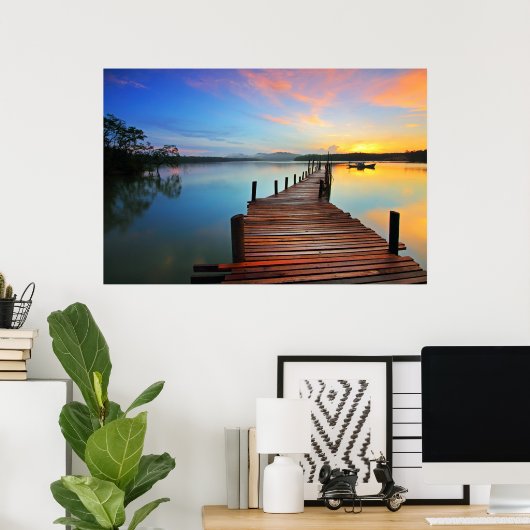 Lake Dock Pier Sunrise Poster (Thuiskantoor)