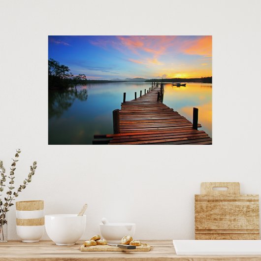 Lake Dock Pier Sunrise Poster (Keuken)