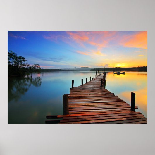 Lake Dock Pier Sunrise Poster (Voorkant)