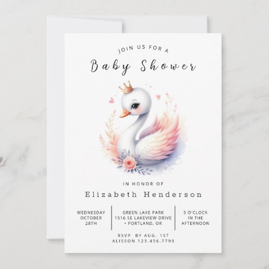 Lake Editable Swan Baby shower Kaart (Voorkant)