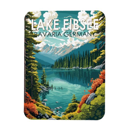 Lake Eibsee Duitsland Reiskunst Vintage Magneet (Verticaal)