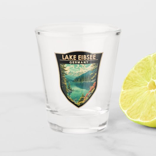 Lake Eibsee Duitsland Reiskunst Vintage Shot Glas (Voorkant)