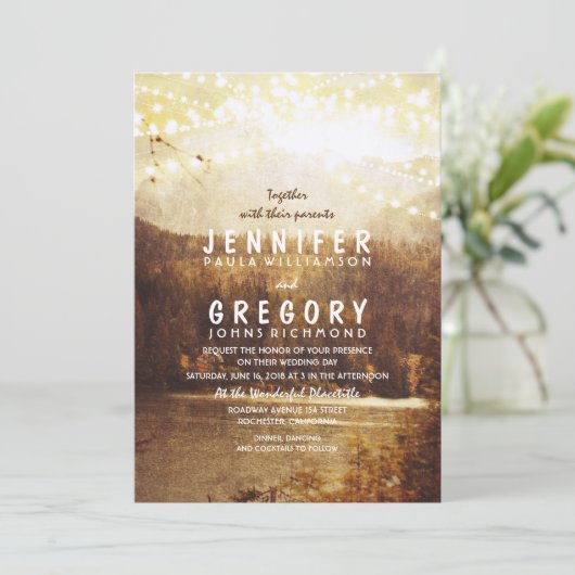 Lake en Bergen bruiloft uitnodiging (Staand voorkant)