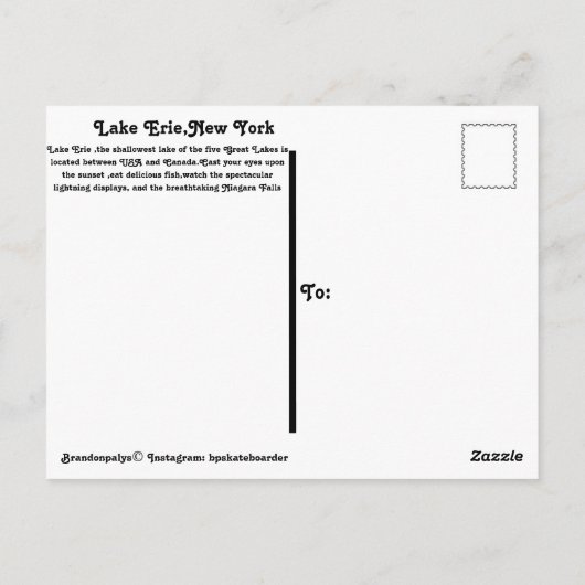 Lake Erie Briefkaart (Achterkant)