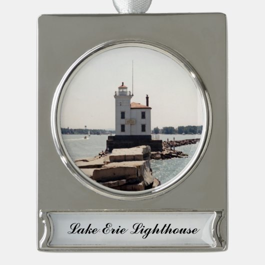Lake Erie Lighthouse Verzilverd Banner Ornament (Voorkant)