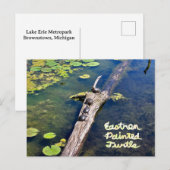 Lake Erie Metropark Turtle Log Verticaal met Tekst Briefkaart (Voorkant / Achterkant)