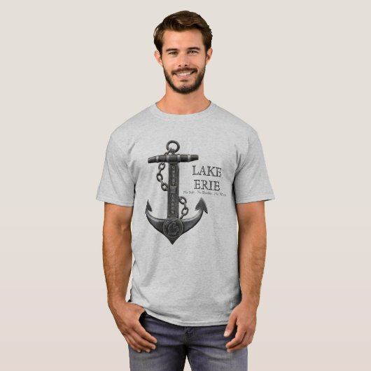 Lake ERIE noodlijdend nautisch piratenanker T-shirt (Voorkant volledig)