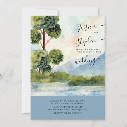 Lake Evergreen Dusty Blue Bestemming Bruiloft Kaart (Voorkant)