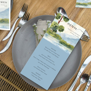 Lake Evergreen Watercolor Stof Roze Trouwen Menu