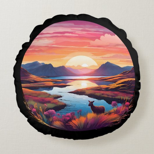 Lake Ewe zonsondergang in Schotland Rond Kussen (Voorkant)