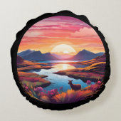 Lake Ewe zonsondergang in Schotland Rond Kussen (Achterkant)