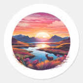Lake Ewe zonsondergang in Schotland Ronde Sticker (Voorkant)