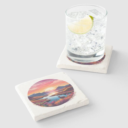 Lake Ewe zonsondergang in Schotland Stenen Onderzetter (Zijkant)