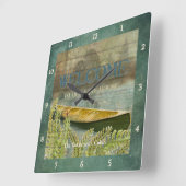 Lake Fishing, Fisherman Trees Canoe Ferns Cabin Vierkante Klok (Hoek)