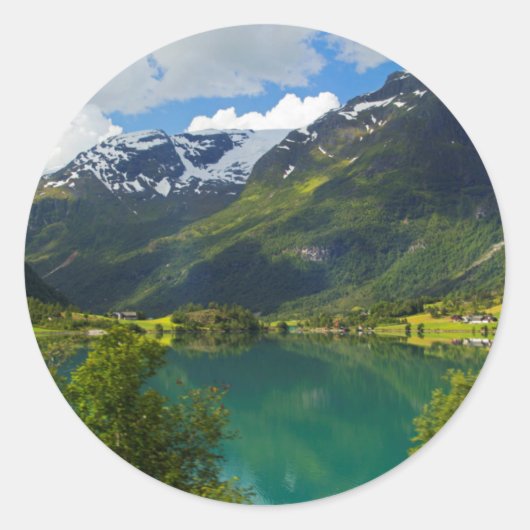 Lake Floen schilderachtig, Noorwegen Ronde Sticker (Voorkant)
