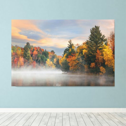 Lake Fog Herfst Foliage Sunrise Mountain New Engla Canvas Afdruk (Insitu (Houten vloer))