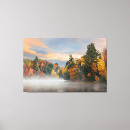 Lake Fog Herfst Foliage Sunrise Mountain New Engla Canvas Afdruk