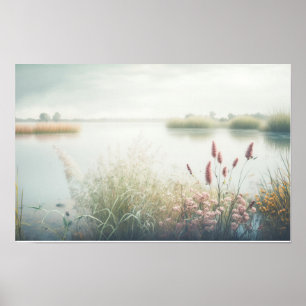 Lake Fog Kalme rustige Natuur Vreedzame Season Flo Poster