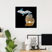 Lake Foto Michigan Silhouette met Home op Black Poster (Thuiskantoor)