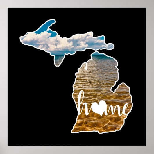 Lake Foto Michigan Silhouette met Home op Black Poster (Voorkant)
