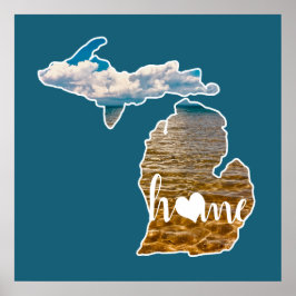 Lake Foto Michigan Silhouette met Home op Blue Poster