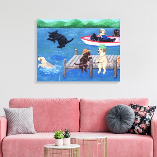 Lake Fun Labradors Schilderen Canvas Afdruk (Insitu (Woonkamer))
