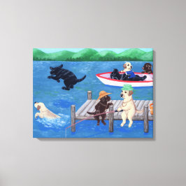 Lake Fun Labradors Schilderen Canvas Afdruk