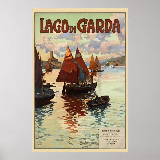 Lake Garda Italy Vintage Travel Poster (Voorkant)