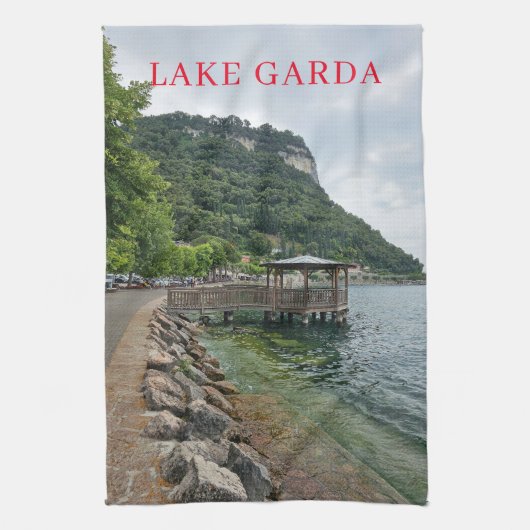 Lake Garda pier uitzicht theedoek (Verticaal)