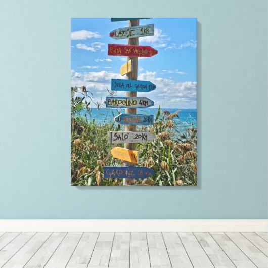 Lake Garda routebeschrijving teken uitzicht canvas (Insitu (Houten vloer))