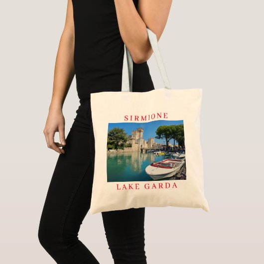 Lake Garda Sirmione Castle uitzicht canvas tas (Voorkant (product))