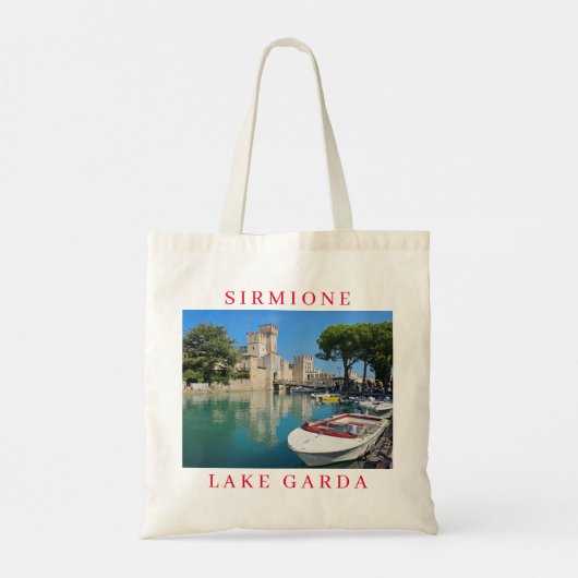 Lake Garda Sirmione Castle uitzicht canvas tas (Achterkant)