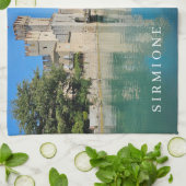 Lake Garda Sirmione Castle uitzicht theedoek (Gevouwen)