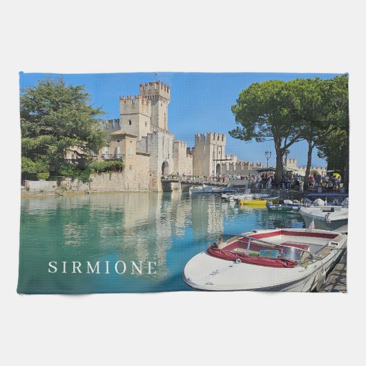Lake Garda Sirmione Castle uitzicht theedoek (Horizontaal)