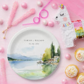 Lake Geneva Switzerland Watercolor Scape Wedding Papieren Bordje (Feest)