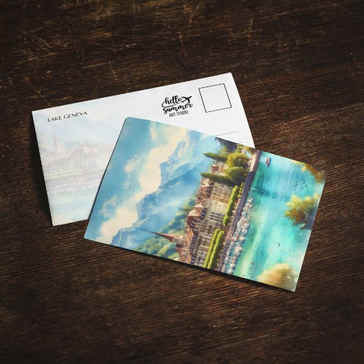 Lake Geneva Waterverf Briefkaart