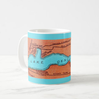 Lake Geneva WI Blue Vintage Map Mug Koffiemok