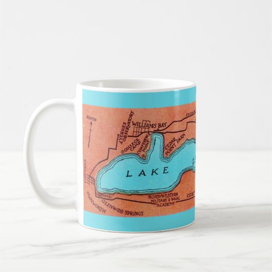 Lake Geneva WI Blue Vintage Map Mug Koffiemok (Links)