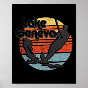 Lake Geneva Wisconsin Waterskiën Retro Vintage G Poster