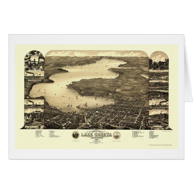 Lake Genève, WI Panoramic Map - 1882 (Voorkant Horizontaal)