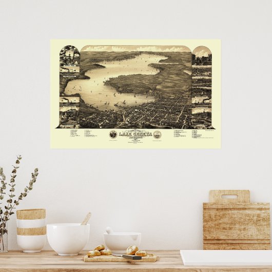 Lake Genève, WI Panoramic Map - 1882 Poster (Keuken)