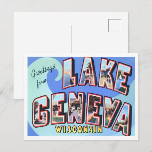 Lake Genève, Wisconsin  Big Letters Briefkaart (Voorkant / Achterkant)