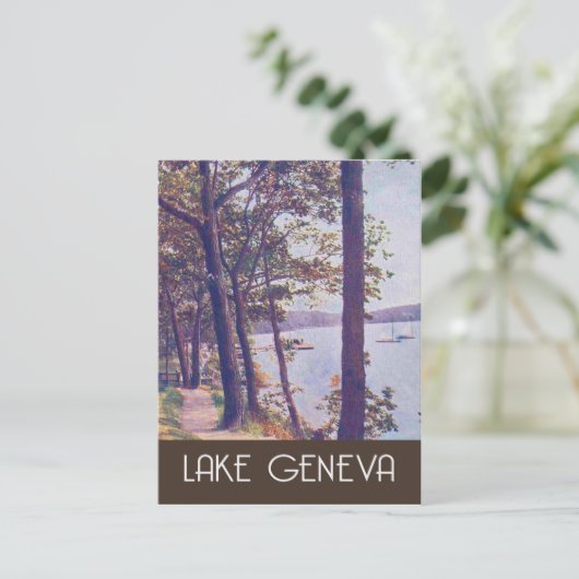 Lake Genève, Wisconsin, vintage-reisstijl Briefkaart (Staand voorkant)