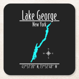 Lake George New York Kustlijn Kaart Coördinaten Kartonnen Onderzetters