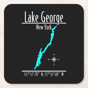 Lake George New York Kustlijn Kaart Coördinaten Kartonnen Onderzetters