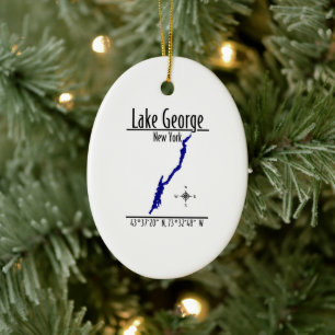 Lake George New York Kustlijnkaart Ovaal Keramisch Ornament