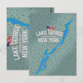 Lake George New York Map Briefkaart (Voorkant / Achterkant)