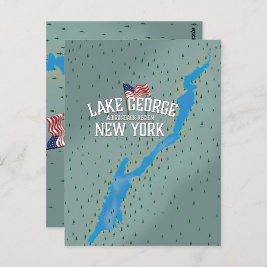 Lake George New York Map Briefkaart (Voorkant / Achterkant)