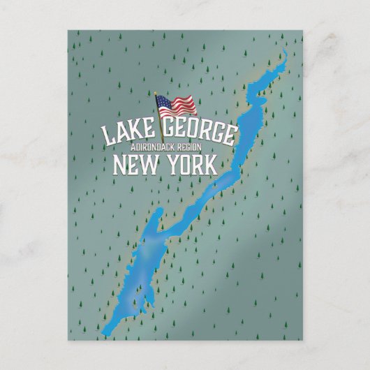 Lake George New York Map Briefkaart (Voorkant)